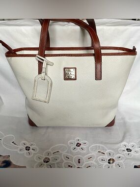 Dooney & Bourke Charleston White Tote with Brown Leather Trim